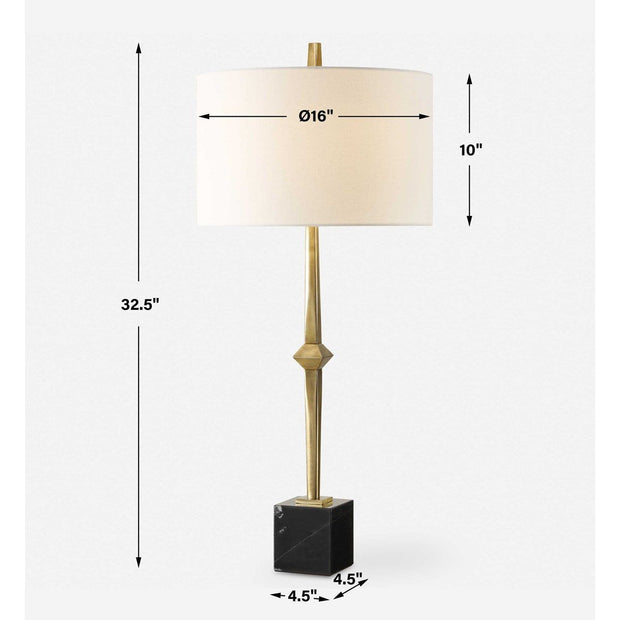 Uttermost Suranne Antiqued Brass and Black Marble Table Lamp With White Linen Shade