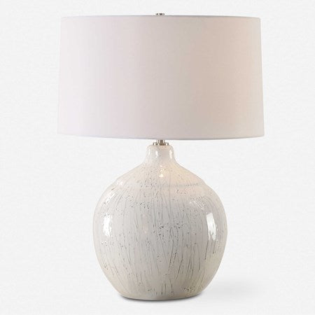 Uttermost Dribble White Glazed Ceramic Table Lamp With Linen Shade