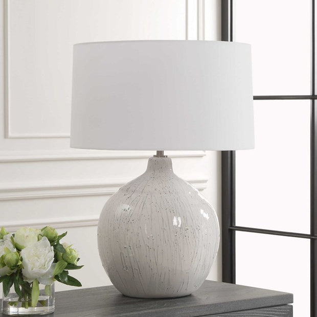 Uttermost Dribble White Glazed Ceramic Table Lamp With Linen Shade