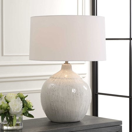 Uttermost Dribble White Glazed Ceramic Table Lamp With Linen Shade