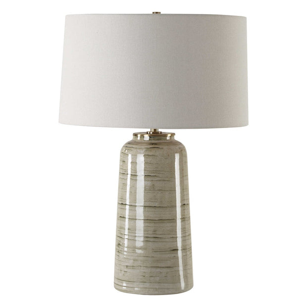 Uttermost Strata Tan Glazed Ceramic Table Lamp With White Linen Shade