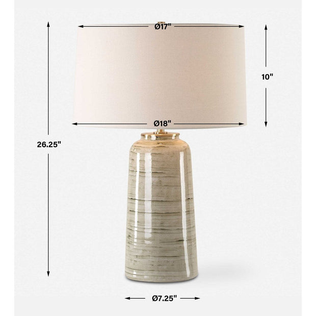 Uttermost Strata Tan Glazed Ceramic Table Lamp With White Linen Shade