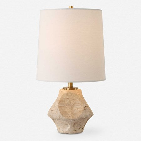 Uttermost Indent Travertine Accent Lamp With White Linen Shade