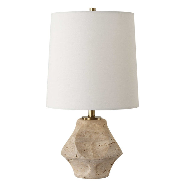 Uttermost Indent Travertine Accent Lamp With White Linen Shade