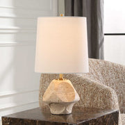 Uttermost Indent Travertine Accent Lamp With White Linen Shade