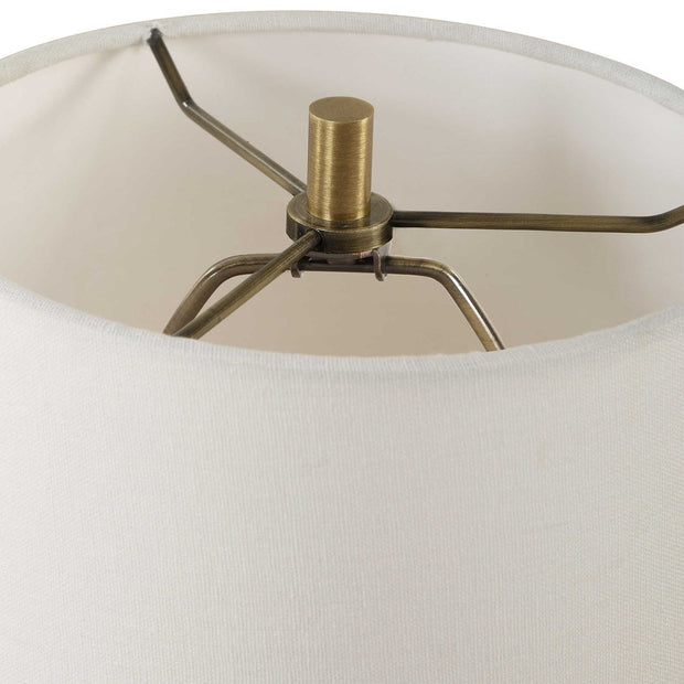 Uttermost Indent Travertine Accent Lamp With White Linen Shade