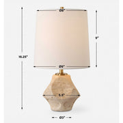 Uttermost Indent Travertine Accent Lamp With White Linen Shade