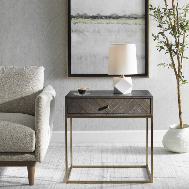 Uttermost A Cut Above White Marble Table Lamp With Linen Shade
