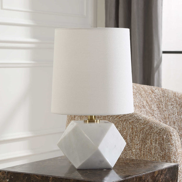 Uttermost A Cut Above White Marble Table Lamp With Linen Shade
