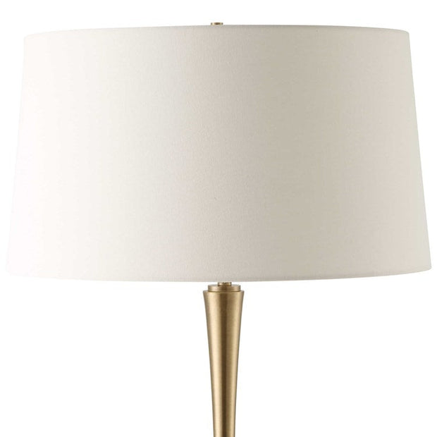 Uttermost Shino Antique Brass Iron Floor Lamp With White Linen Shade