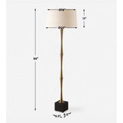 Uttermost Shino Antique Brass Iron Floor Lamp With White Linen Shade