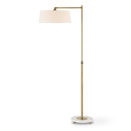 Uttermost Branch Out Antiqued Brush Brass and Marble Floor Lamp With White Linen Shade