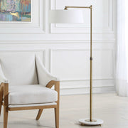 Uttermost Branch Out Antiqued Brush Brass and Marble Floor Lamp With White Linen Shade