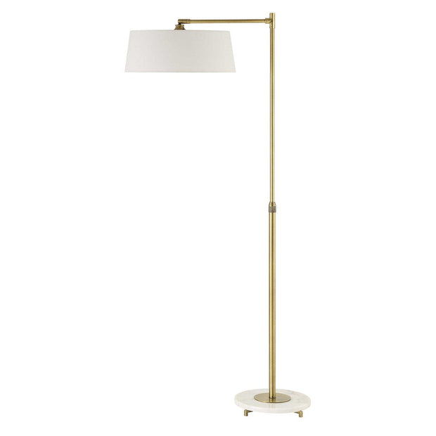 Uttermost Branch Out Antiqued Brush Brass and Marble Floor Lamp With White Linen Shade
