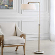 Uttermost Branch Out Antiqued Brush Brass and Marble Floor Lamp With White Linen Shade