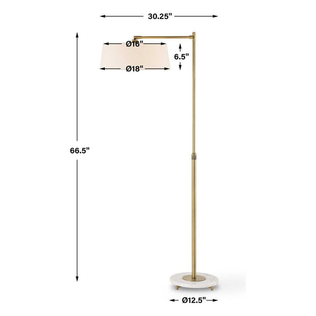 Uttermost Branch Out Antiqued Brush Brass and Marble Floor Lamp With White Linen Shade