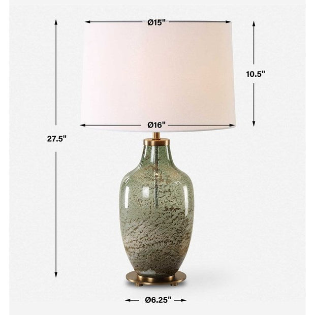 Uttermost Chianti Olive Green and Ivory Glass Table Lamp With White Linen Shade