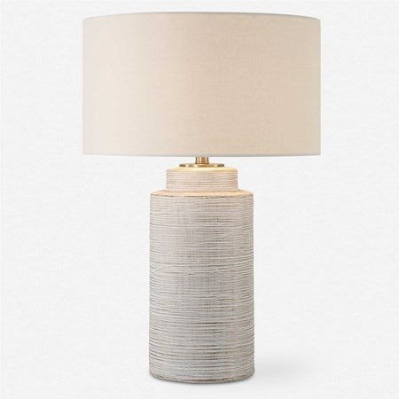 Uttermost Crimp Distressed Ivory Textured Ceramic Table Lamp With White Linen Shade