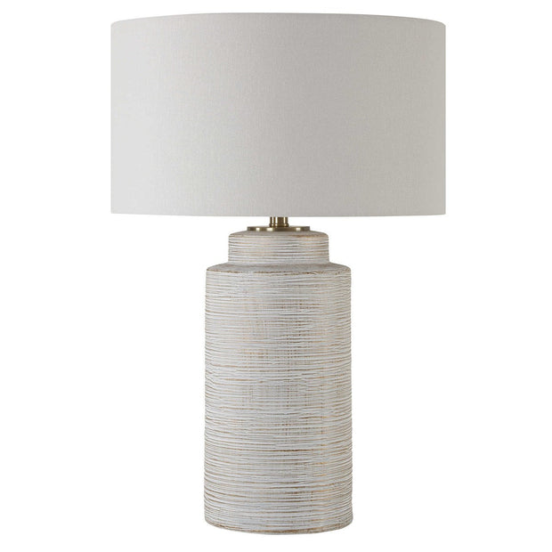 Uttermost Crimp Distressed Ivory Textured Ceramic Table Lamp With White Linen Shade