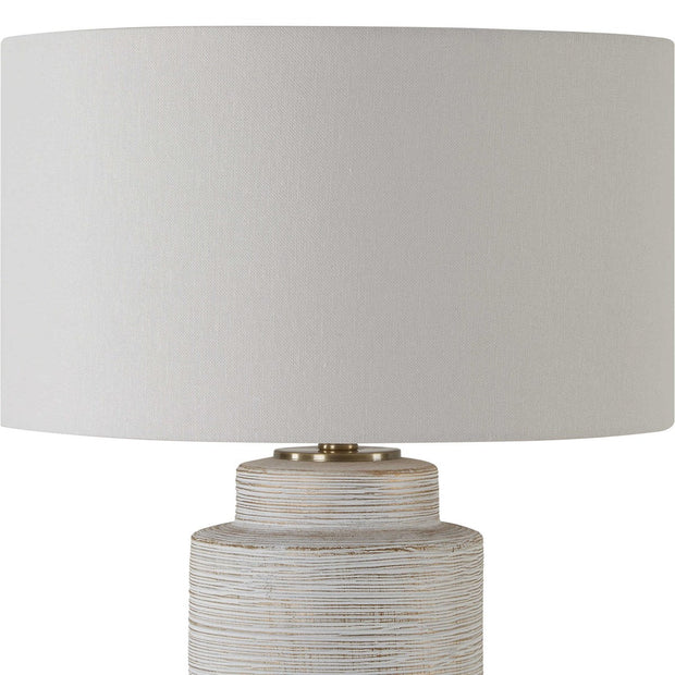 Uttermost Crimp Distressed Ivory Textured Ceramic Table Lamp With White Linen Shade