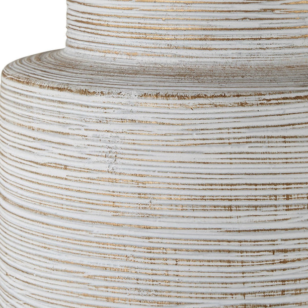 Uttermost Crimp Distressed Ivory Textured Ceramic Table Lamp With White Linen Shade