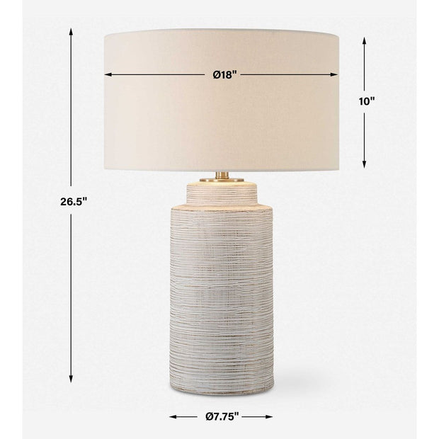 Uttermost Crimp Distressed Ivory Textured Ceramic Table Lamp With White Linen Shade