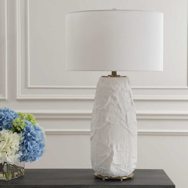 Uttermost Vida Chalk White Glazed Ceramic Table Lamp With Linen Shade