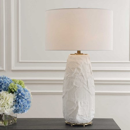 Uttermost Vida Chalk White Glazed Ceramic Table Lamp With Linen Shade