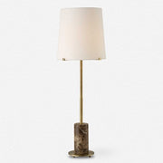 Uttermost Sepia Antiqued Brass and Brown Marble Buffet Lamp With White Linen Shade