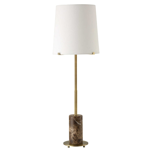 Uttermost Sepia Antiqued Brass and Brown Marble Buffet Lamp With White Linen Shade