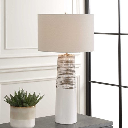 Uttermost Haven White Glazed Ceramic Table Lamp With Linen Shade
