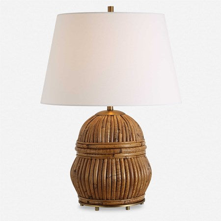 Uttermost Reed Honey Rattan Table Lamp With White Linen Shade