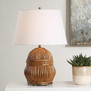 Uttermost Reed Honey Rattan Table Lamp With White Linen Shade