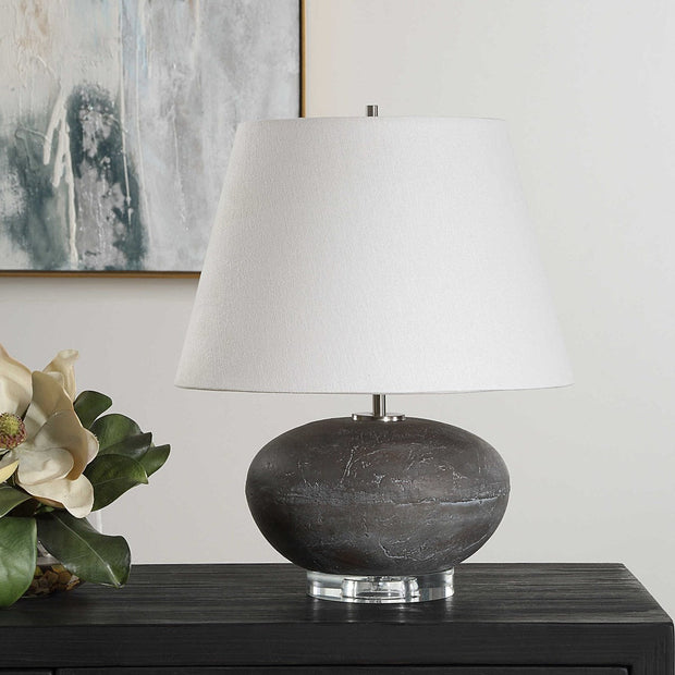 Uttermost Beckley Distressed Charcoal Glazed Ceramic Table Lamp With White Linen Shade