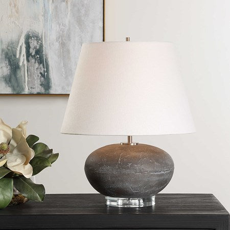 Uttermost Beckley Distressed Charcoal Glazed Ceramic Table Lamp With White Linen Shade