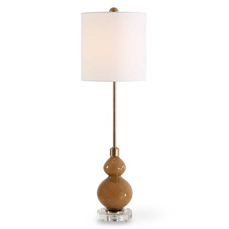Uttermost Sienna Brown Seeded Glass Buffet Lamp With White Linen Shade