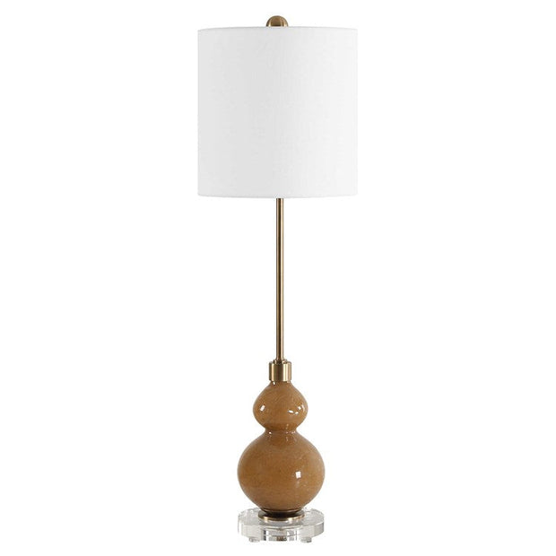 Uttermost Sienna Brown Seeded Glass Buffet Lamp With White Linen Shade