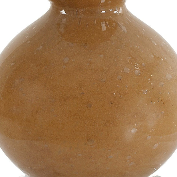 Uttermost Sienna Brown Seeded Glass Buffet Lamp With White Linen Shade
