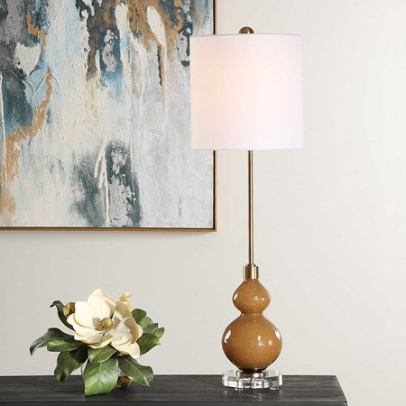 Uttermost Sienna Brown Seeded Glass Buffet Lamp With White Linen Shade
