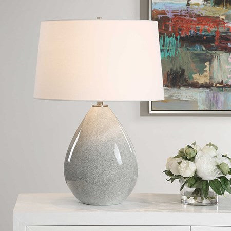 Uttermost Moray Mushroom Gray Glazed Ceramic Table Lamp With White Linen Shade