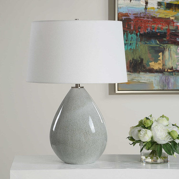 Uttermost Moray Mushroom Gray Glazed Ceramic Table Lamp With White Linen Shade