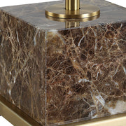 Uttermost Booker Antiqued Brass and Brown Marble Table Lamp With White Linen Shade