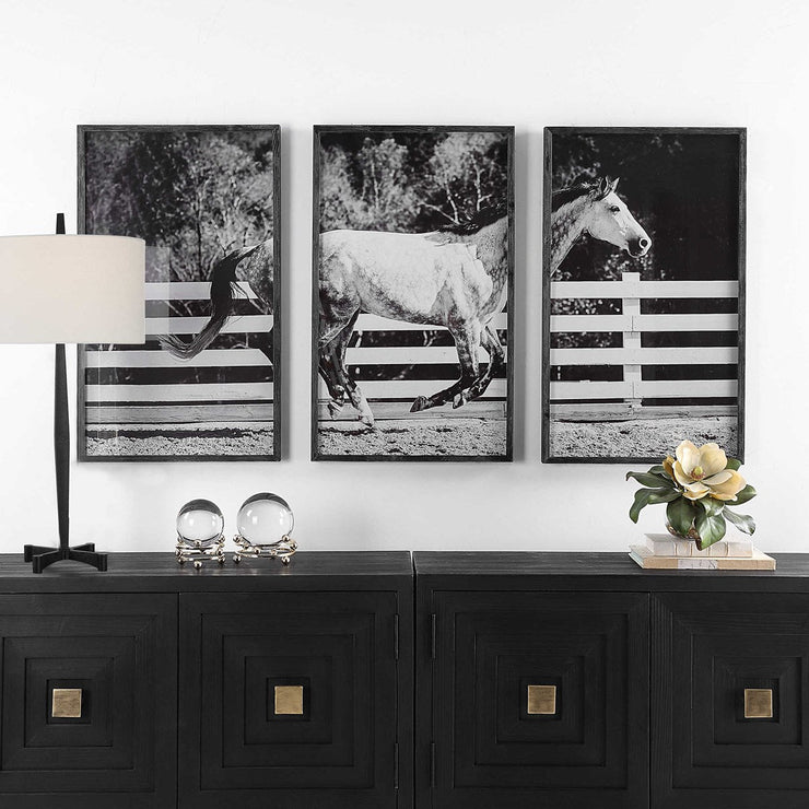 Uttermost Galloping Forward Set of 3 Horse Framed Prints