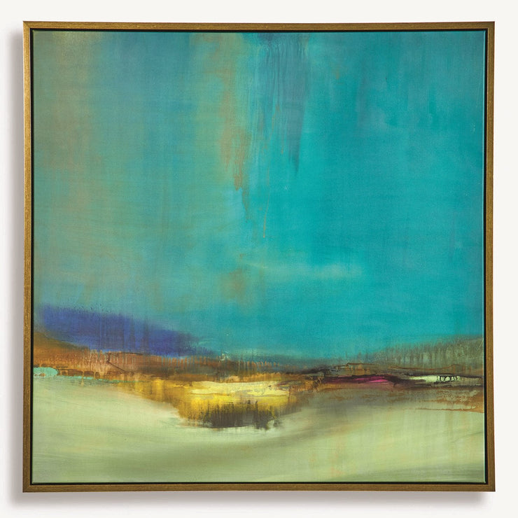 Uttermost Bowery Teal and Golden Yellow Framed Canvas