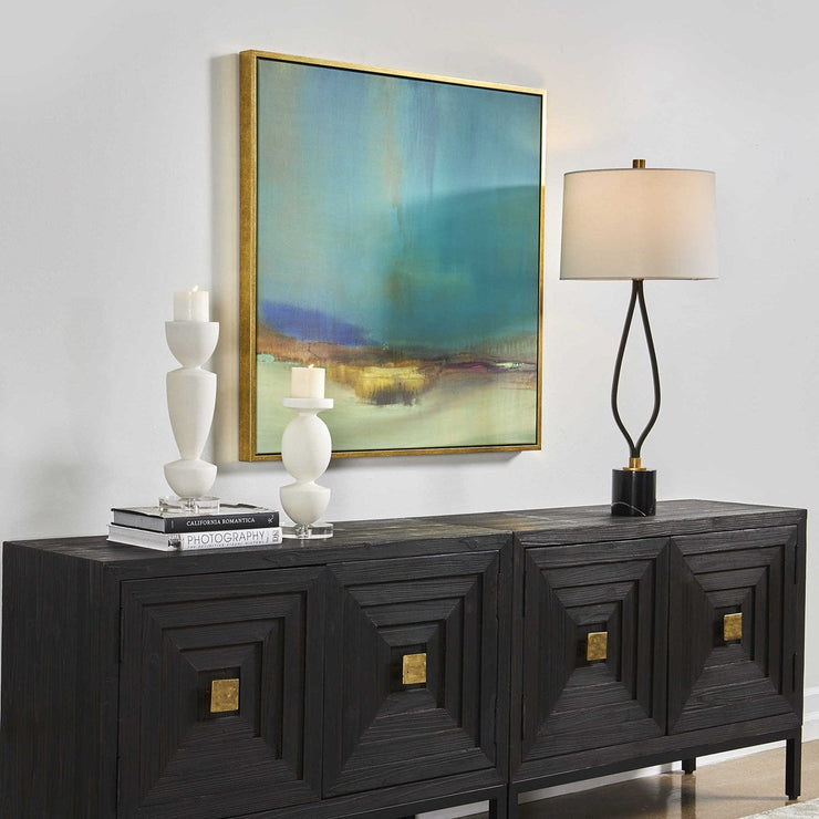 Uttermost Bowery Teal and Golden Yellow Framed Canvas