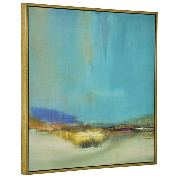Uttermost Bowery Teal and Golden Yellow Framed Canvas