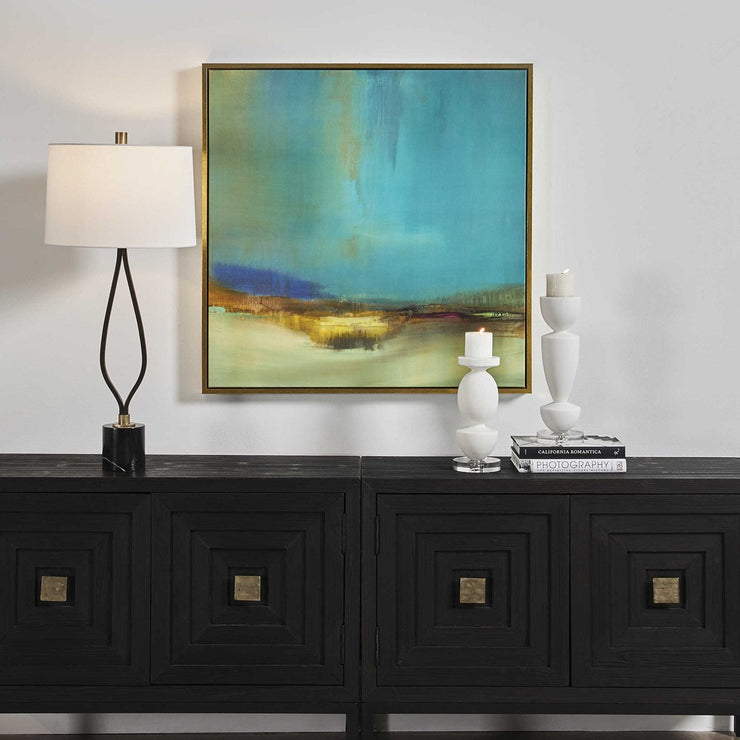 Uttermost Bowery Teal and Golden Yellow Framed Canvas