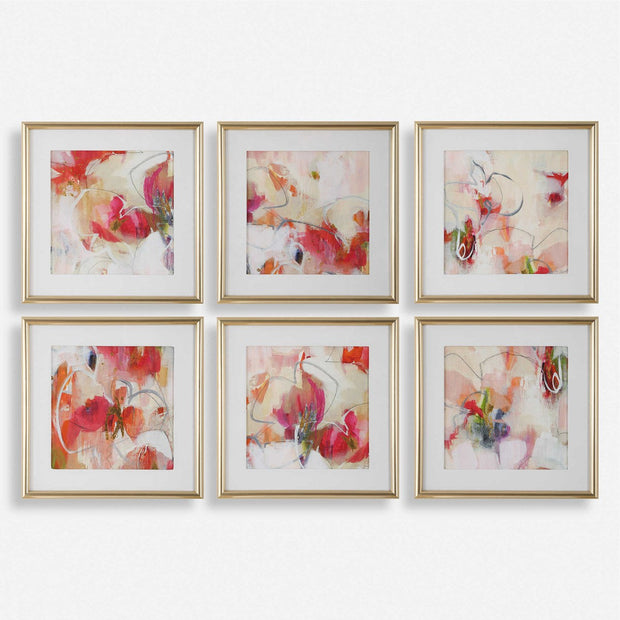 Uttermost Fresh Start Contemporary Red Florals Set of 6 Framed Prints