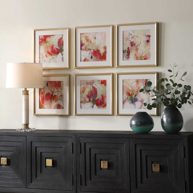 Uttermost Fresh Start Contemporary Red Florals Set of 6 Framed Prints