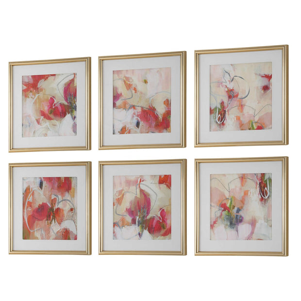 Uttermost Fresh Start Contemporary Red Florals Set of 6 Framed Prints